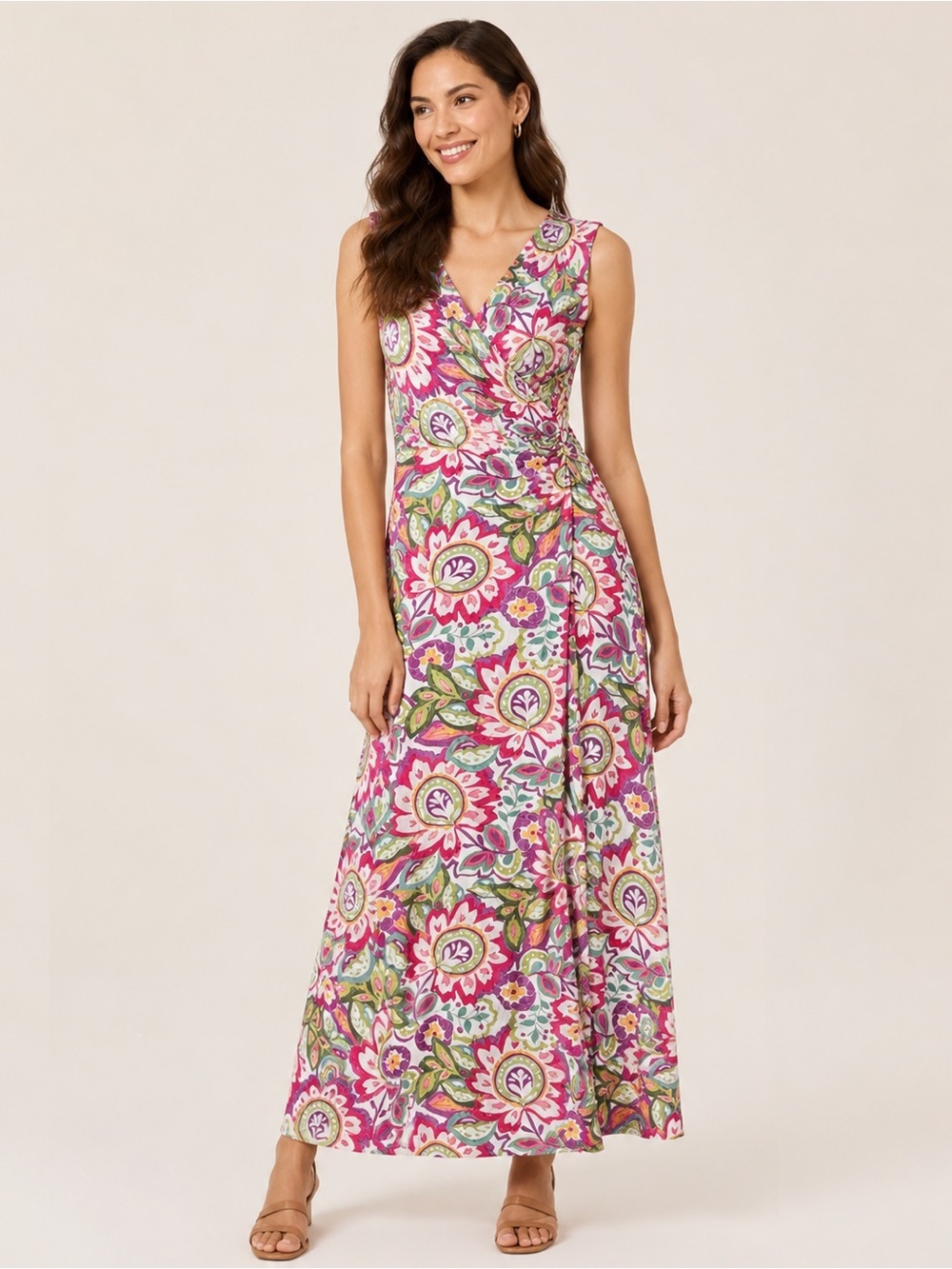 Soft Surroundings Floral Paisley Ruched Maxi Dress Size Medium